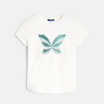 تيشيرت مطرز بالترتر السحري باللون الأبيض للفتيات